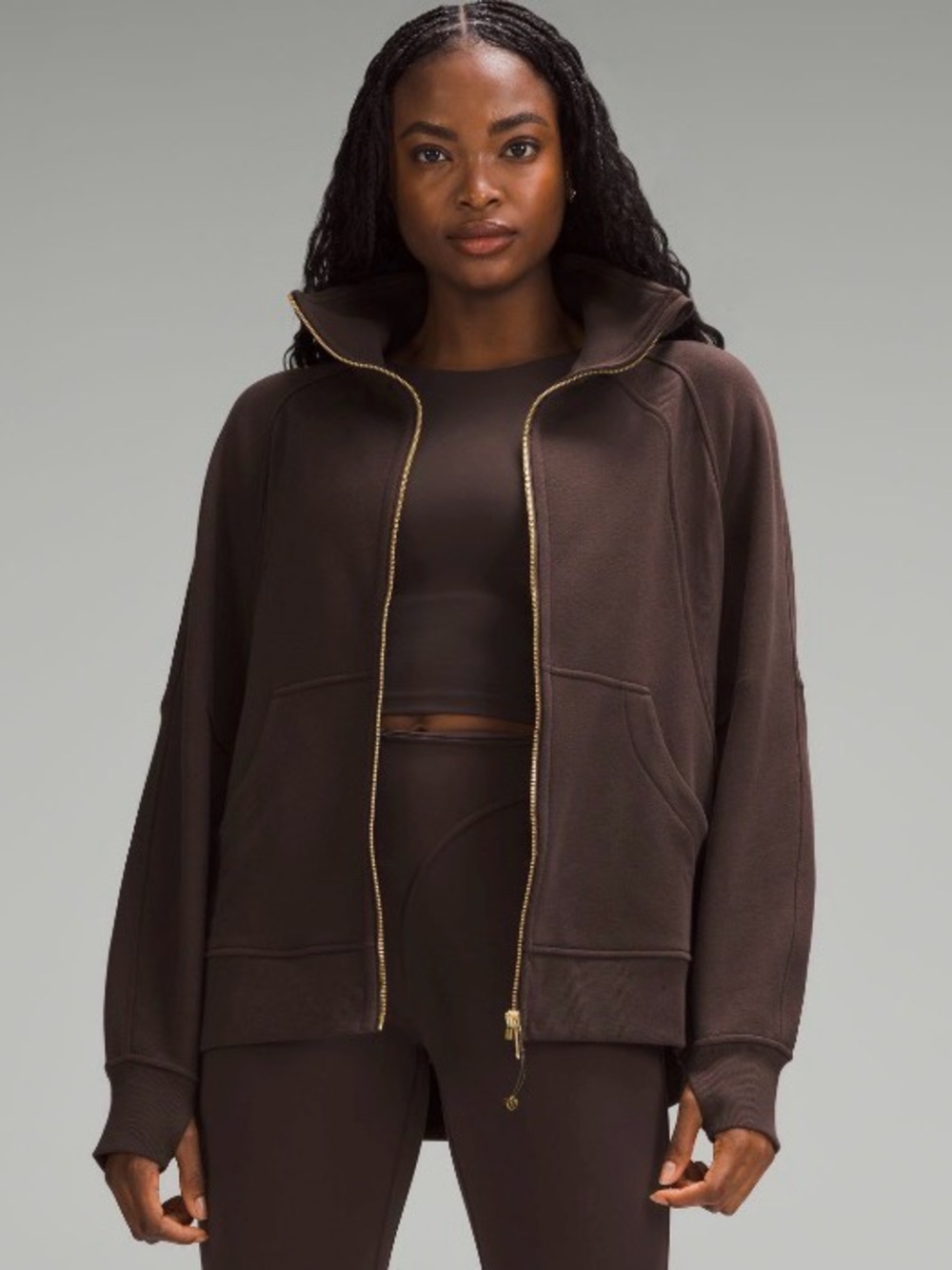 Espresso Lululemon espresso Full-Zip Scuba Jacket with Gold Zipper